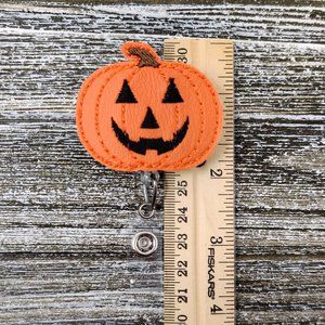 Orange Vinyl Jack-o'-lantern Badge Holder, Jack-o'-lantern Badge Holder, Orange